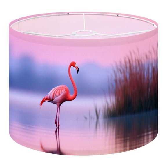 Flamingo Linen Drum Lampshades Calm Lake Water Pink Sunset Jungle Tropical Reeds 13"x13"x10" Light Shade for Table Lamps Floor Lamp Shades Lampshade Replacement Assembly Required