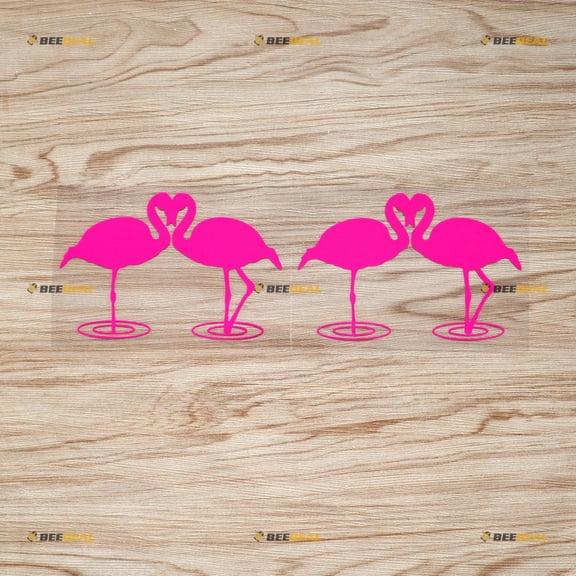 Flamingo Love Heart Sticker Decal Vinyl - 2 Pack Hot Pink 5" - For Car Boat Laptop Cup No Background Die-cut