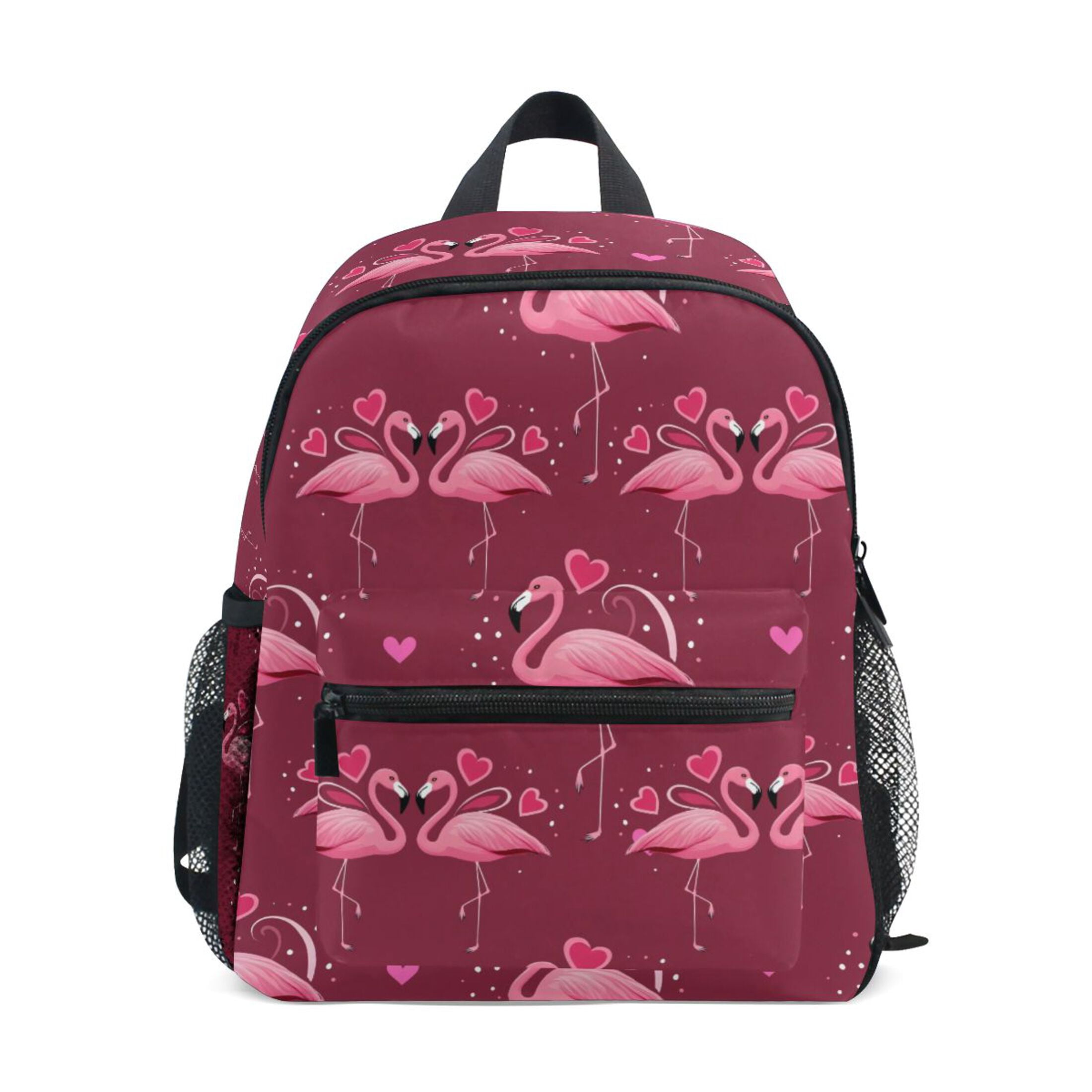 flamingo mini backpack GzLeyigou Small 12 Inch Backpack Multi Compartment Carry On Bag Cute Book Bags Colorful Flamingo Waterproof Casual Daypack With Chest Strap Clamshell opening that allows you to open the bag like a suitcase for easy packing Flamingo mini Backpack