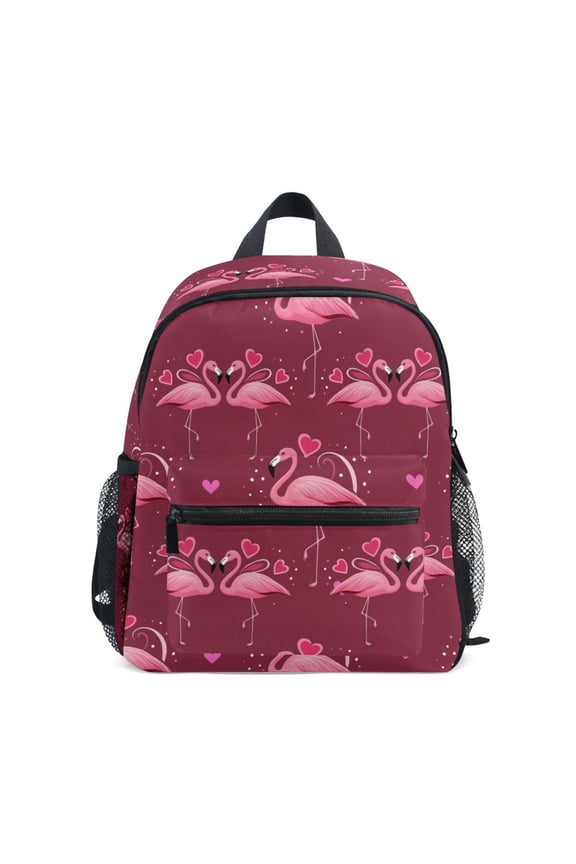 Flamingo Love Pattern Mini Backpack Cute Small Backpack with Chest Strap and Whistle Ages 3-8