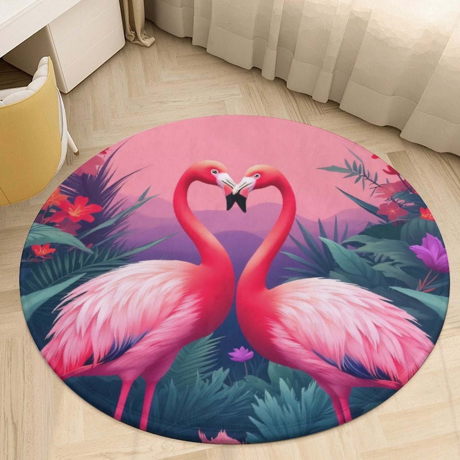 Flamingo Love in Paradise-1 Round Area Rugs for Bedroom Living Room ...