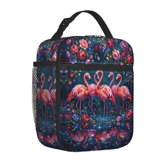 Flamingo Lunch Box Groovy Psychedelic Swirl, Thermal Insulation For Heat And Cold, Tote For Daily Commute