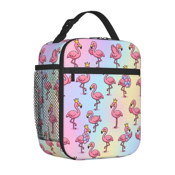 Flamingo Lunch Box Kawaii Pastel Rainbow, Reusable Insulated For Hours, Tote For Sunday Gathering
