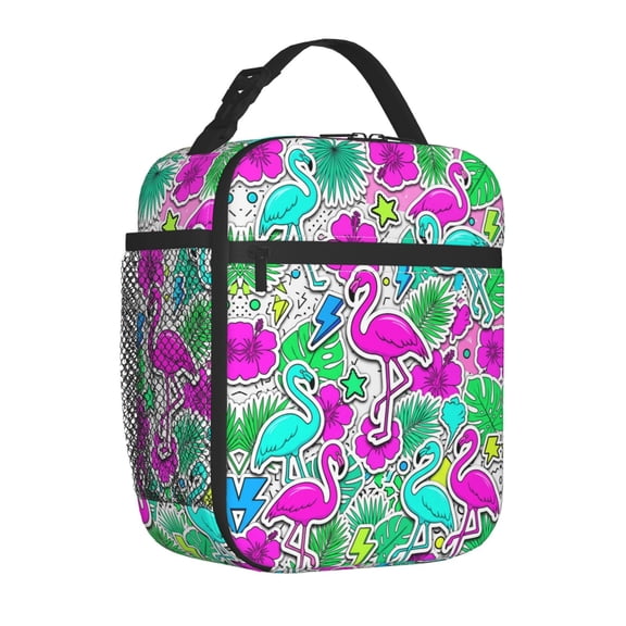 Flamingo Lunch Box Modern Neon Aesthetic Print, Thermal Insulation For Heat And Cold, Tote For Daily Commute