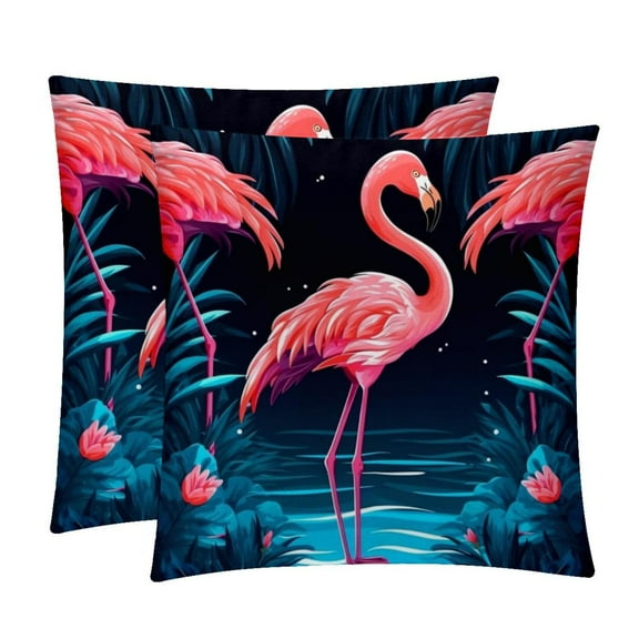 Flamingo Luxurious Velvet Bed Pillow Covers Set - 2 Decorative Throw Pillow Inserts with Unique Patterns - Available in 16x16, 18x18, and 20x20 Inches for Any Occasion