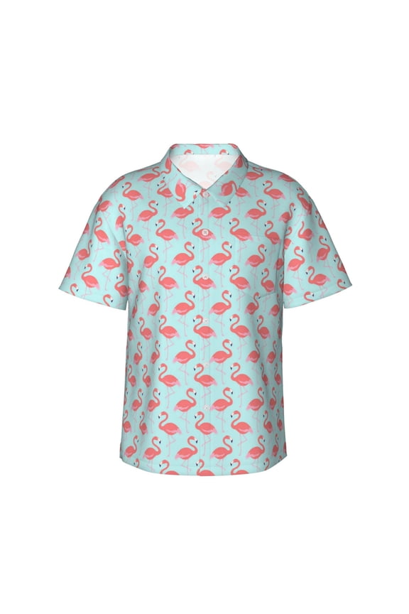 Flamingo Men'S 3d Print Casual Button Down Shirts, Novelty Hawaiian Short Sleeves Xl