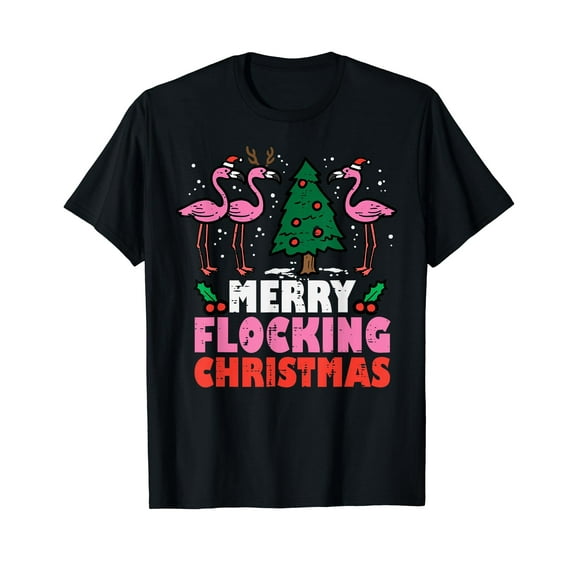 Flamingo Merry Flocking Christmas Funny Xmas Men Women Kids T-Shirt
