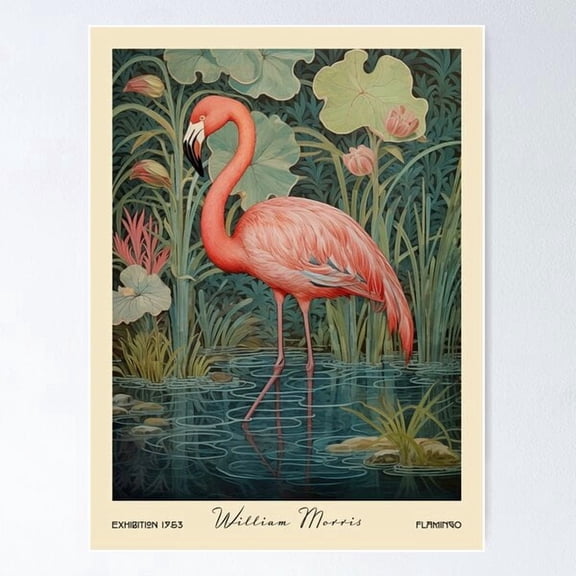 Flamingo Morris Botanical Tropical Bird Poster, Poster Only
