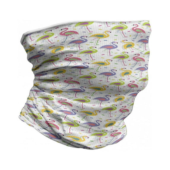Flamingo Neck Gaiter, Retro Colorful Pattern, Unisex, Multicolor, by Ambesonne