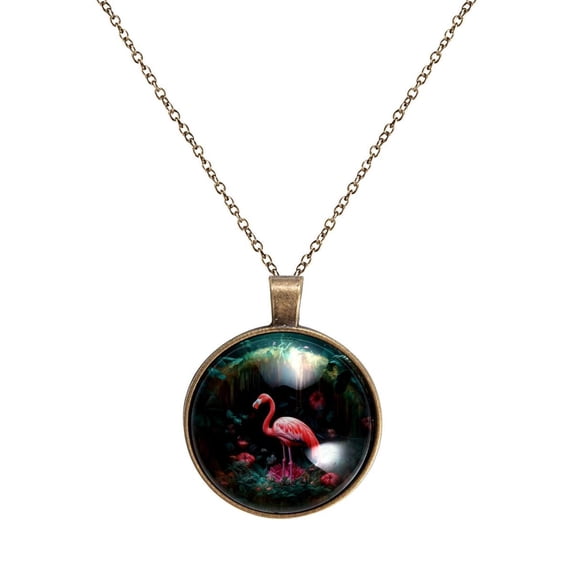 Flamingo Necklace Personalized Custom Photo Round Pendant Adjustable Stainless Steel Necklaces with Gift Box for Men Women Mothers Valentine's Jewelry Gift