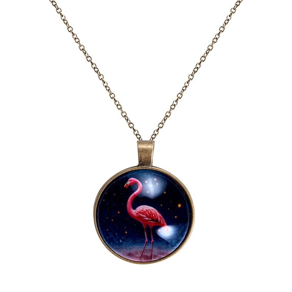 Flamingo Necklace Personalized Custom Photo Round Pendant Adjustable Stainless Steel Necklaces with Gift Box for Men Women Mothers Valentine's Jewelry Gift