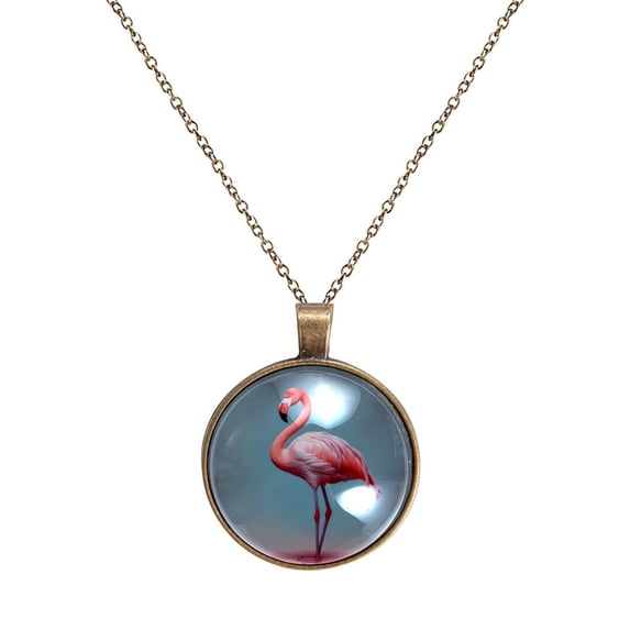 Flamingo Necklace Personalized Custom Photo Round Pendant Adjustable Stainless Steel Necklaces with Gift Box for Men Women Mothers Valentine's Jewelry Gift