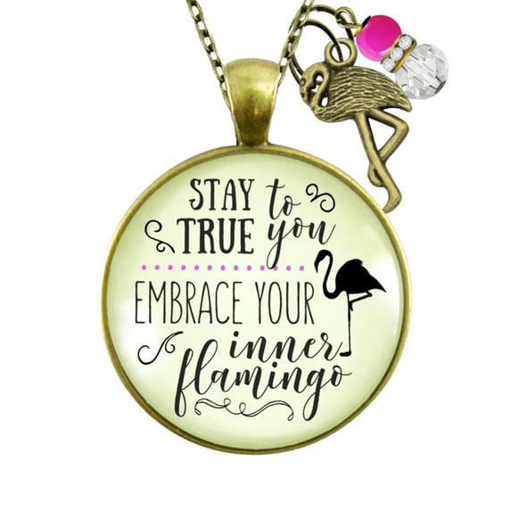 Flamingo Necklace Stay True Tropical Gutsy Goodness Female Adult Bronze Metal Jewelry