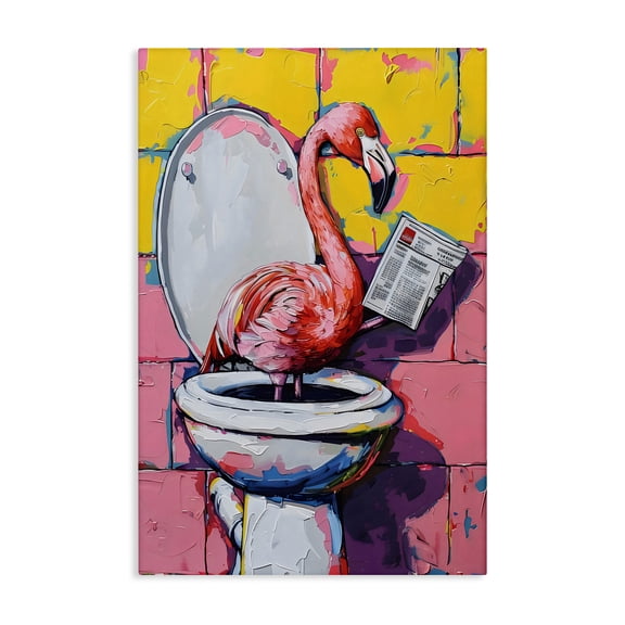 Stupell Industries Flamingo News on Toilet Canvas Wall Art, design by LSR Design Studio