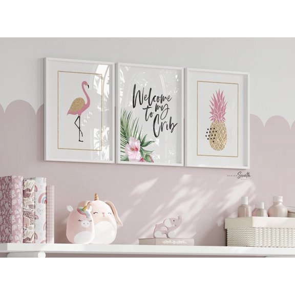 Flamingo Nursery Decor Art Set Tropical Baby Room Prints, Poster Only