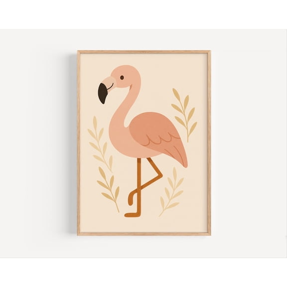 Flamingo Nursery Poster: Pink Jungle Animal Art, Stretched Canvas Size 8x12