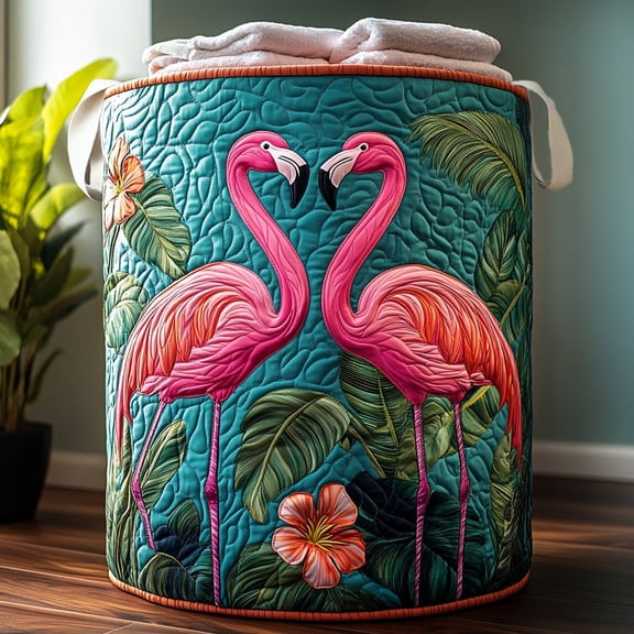 Flamingo Oasis Quilted Laundry Basket, Clothes Hamper Storage Bag, Housewarming Gift Ideas, Gift For Mom