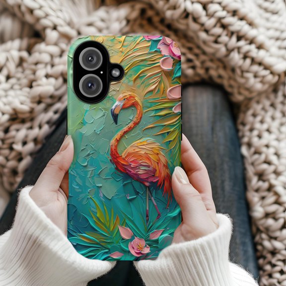 Flamingo Oil Painting Art Phone Case with iPhone 17 through 11 Pro Max