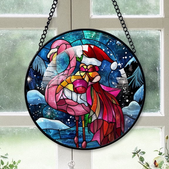 Flamingo Ornament Christmas 2025, Flamingo Stained Glass Window Hanging Handmade Glass Art for Rustic, Modern, or Farmhouse Style Homes