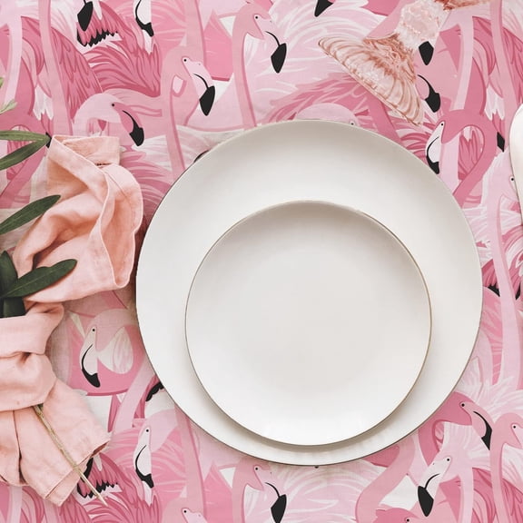 Flamingo Oval Tablecloth,Pink Oval Tablecloth, Pink Flowers Print Table Cloth, Spring Summer Waterproof Wrinkle Free Tablecloth for Oval Tables 60 X 120 Inch