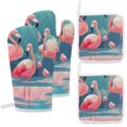 thumbnail image 1 of Flamingo Oven Mitts And Pot Holders Sets of 4 Oven Gloves Set Potholders for Kitchen Cooking Baking Grilling Anti Scald Hot Pads And Heat Resistant, 1 of 6