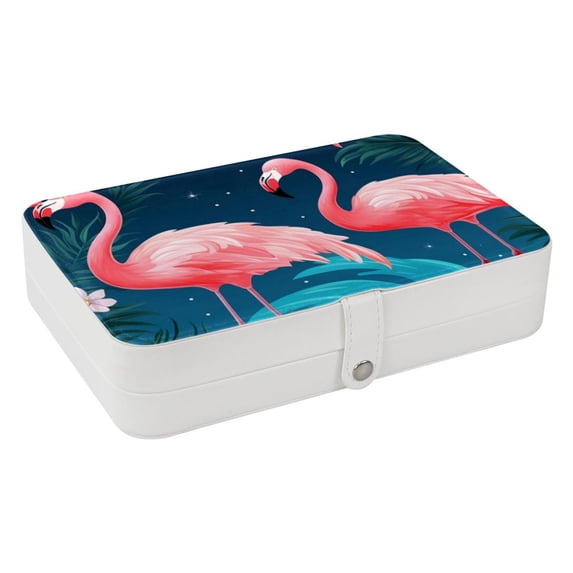 Flamingo PU Leather Jewelry Box with Removable Compartment and Earring Holder, Portable Travel Organizer