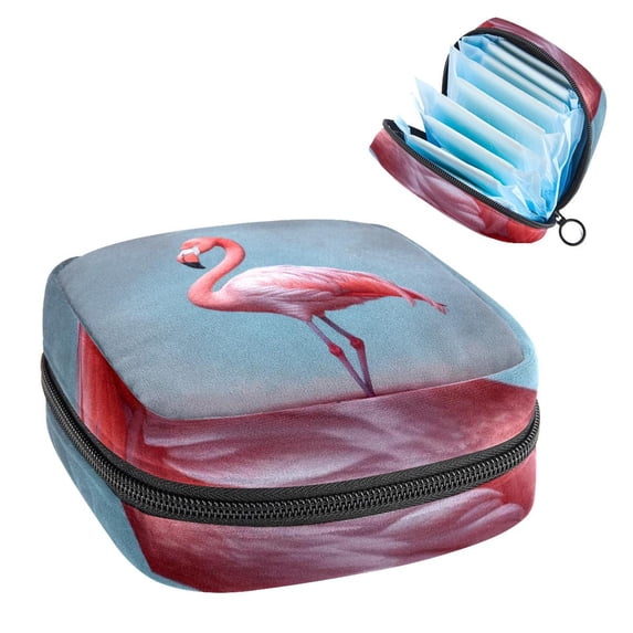 Flamingo Pad Bag Storage Organizer Pouch for Menstrual Hygiene Products with Velvet Fabric, Sponge, and Oxford Cloth, 4.7x6.6x6.6 in, Period Pouch, Mini Pouch