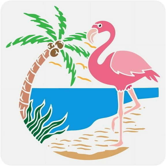 Flamingo Painting Stencil 11.8x11.8 inch Large Palm Tree Template Plastic Bird Tree Pattern Stencil Decorative Beach Tree Plant Template Animal Theme Stencil for DIY Handwork