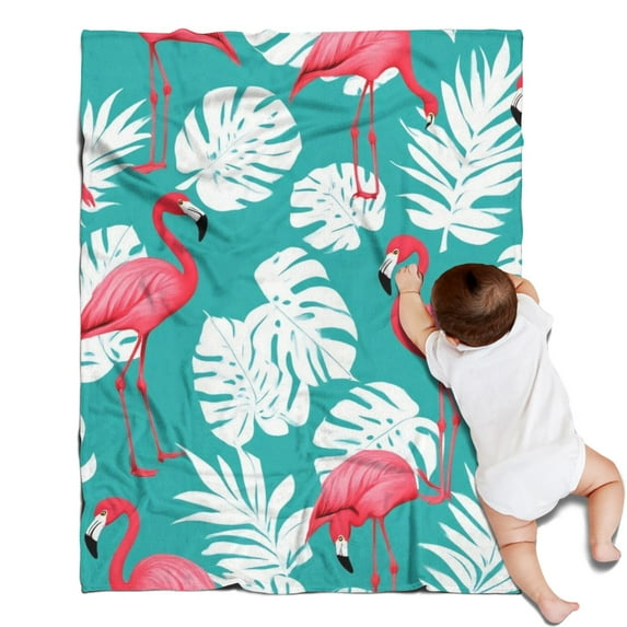 Flamingo and Palm Leaves Tropical Hawaii Blanket,Comfortable Soft Flannel Throw Blanket,All Season,Warm Lightweight Blankets for Sofa Bed Couch Living Room Chair,30"x40"(80x100cm)