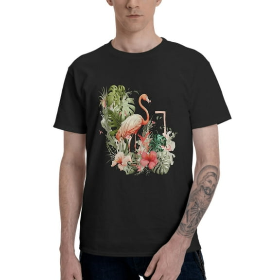Flamingo Palm T-Shirt for Men Cotton 100% Summer Tops Women Fashion Casual Short Sleeves Round Collar Short-Sleeve Couple Top Tees
