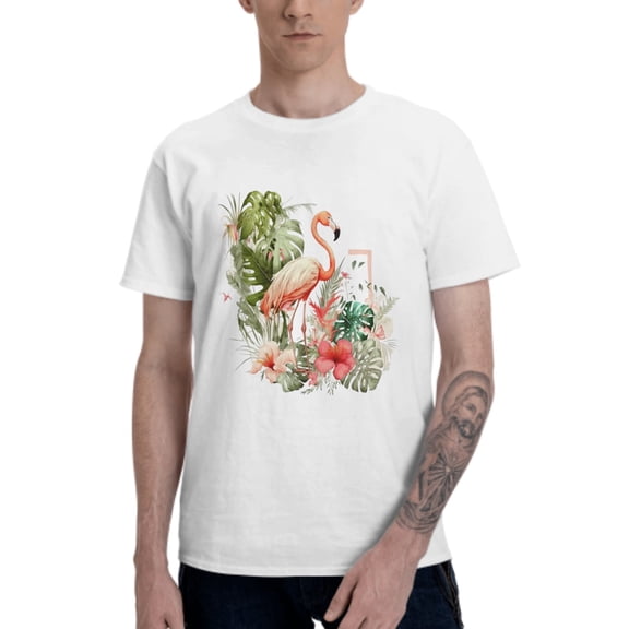 Flamingo Palm T-Shirt for Men Cotton 100% Summer Tops Women Fashion Casual Short Sleeves Round Collar Short-Sleeve Couple Top Tees