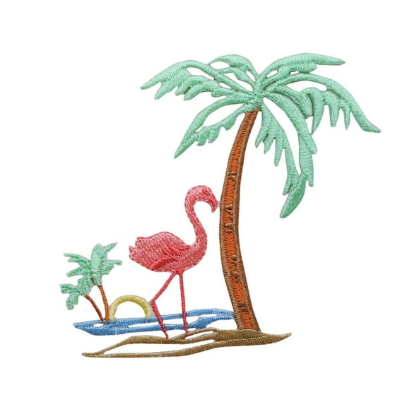 Flamingo - Palm Tree - Ocean Scene - Iron on Applique - Embroidered Patch