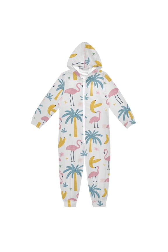 Flamingo Palm Trees Pattern One Piece Pajamas Soft Jumpsuit Cozy Sleep and Play Romper Zipper and Pockets 4T