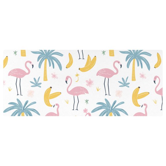 Flamingo Palm Trees Pattern Stretch Fitted Tablecloth 2.5x6ft Elastic Wrinkle Resistant Cover