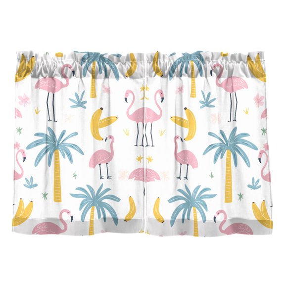 Flamingo Palm Trees Pattern Tier Curtains Tier Kitchen Living Room Bedroom Balcony 2 Panels 27x36 Inch