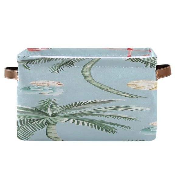 Flamingo Palm Trees Shells Square Storage Bins with Handles Collapsible Containing Box 1 Pack