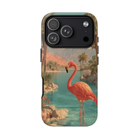 Flamingo Palm Trees Teal Lagoon Tropical Summer Vibe Phone Case with iPhone 17 to 11 Pro Max