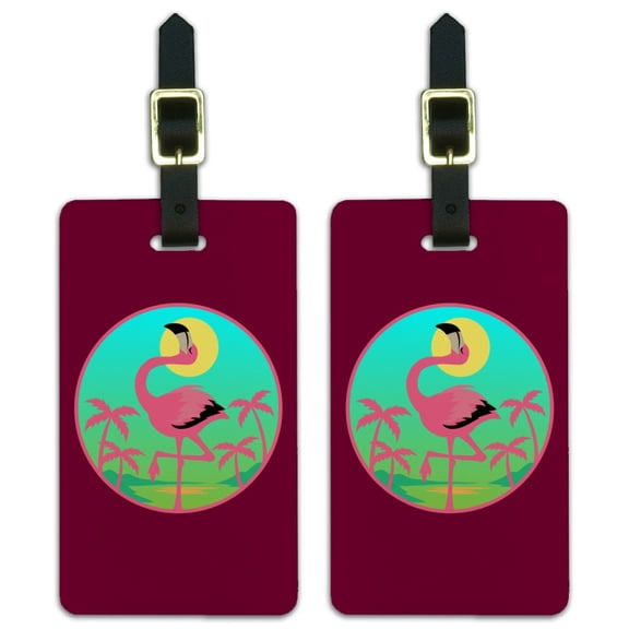 Flamingo Palm Trees Tropical Vacation Luggage ID Tags Suitcase Carry-On Cards - Set of 2