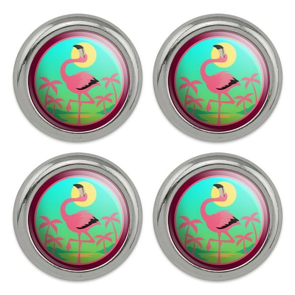 Flamingo Palm Trees Tropical Vacation Metal Craft Sewing Novelty Buttons - Set of 4
