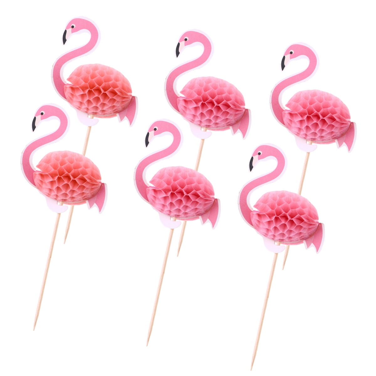 FELTECHELECTR Pink 3D Flamingo Cake Topper Picks for Tropical Hawaii Party Decoration 6pcs