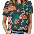 thumbnail image 1 of Flamingo Parade And Club Fashion Female T-Shirt Short Sleeve Off Shoulder Lady T Shirts Flamingo Tropical Pattern Floral, 1 of 4