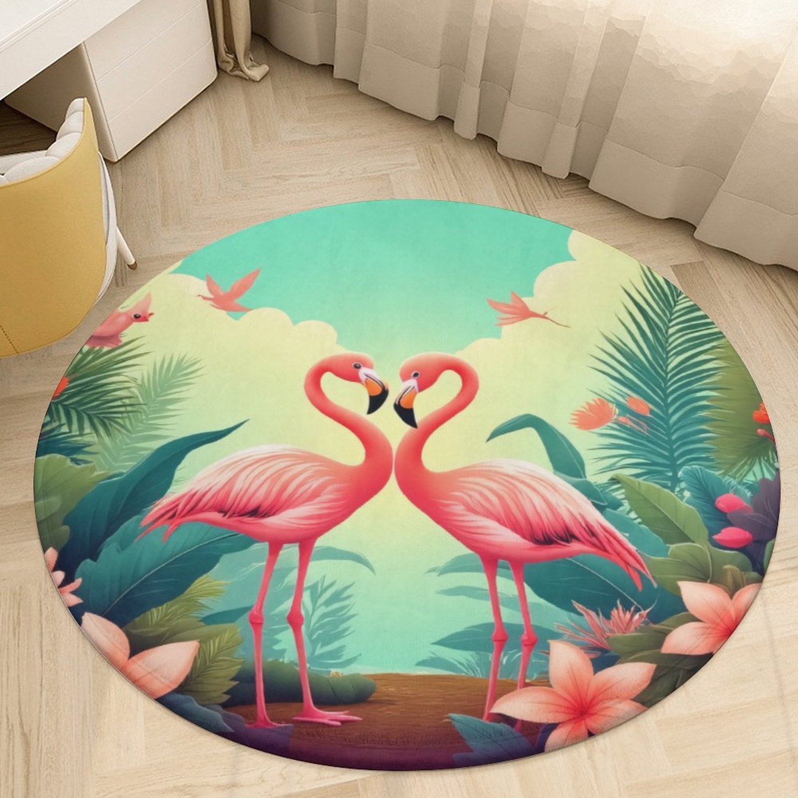 Flamingo Paradise Garden Round Area Rugs for Bedroom Living Room, 5FT ...