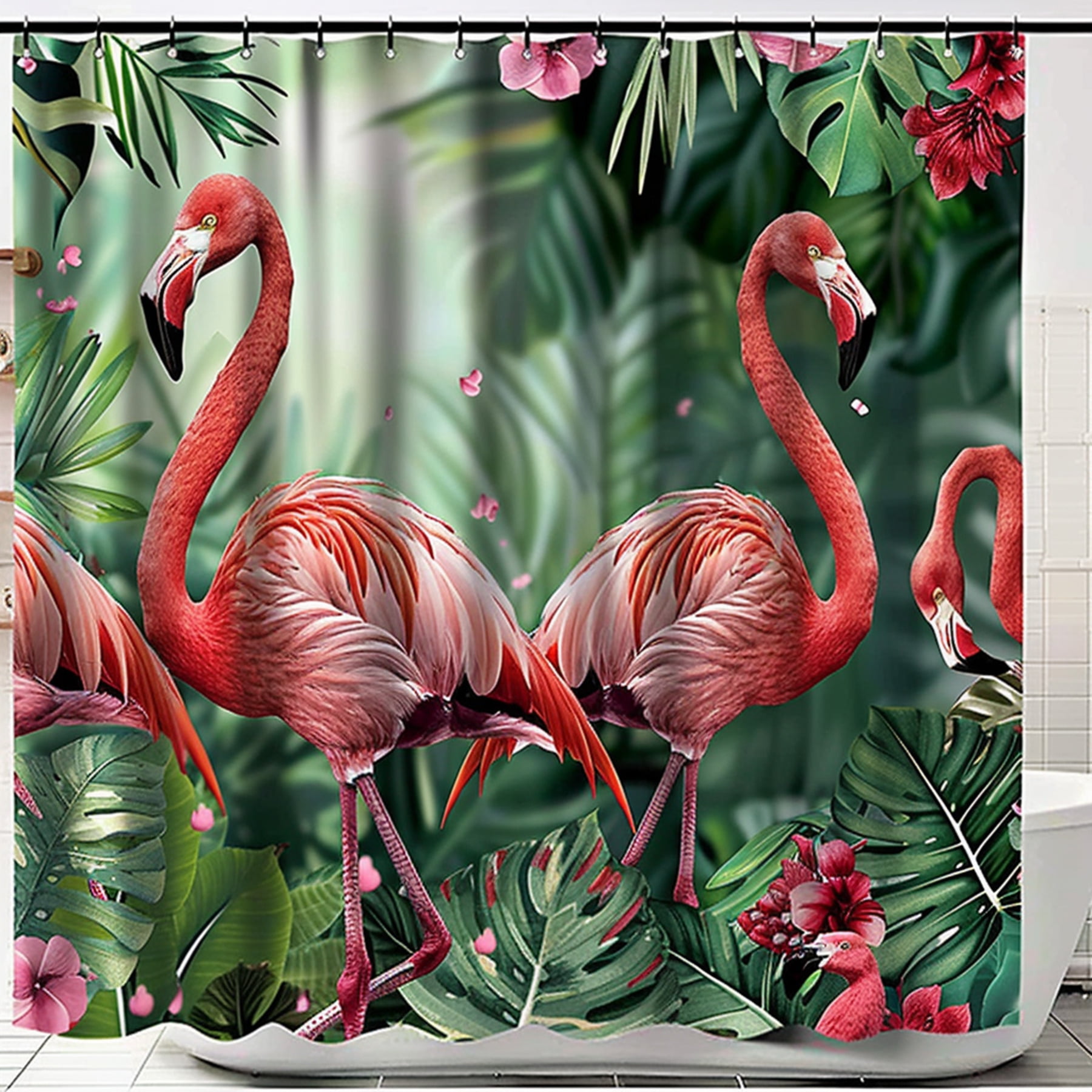 Flamingo Paradise Shower Curtain Tropical Leaves & Pink Flamingos ...