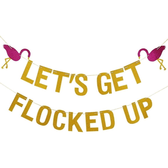 Flamingo Party Banner Decorations Hawaii Luau Bachelorette Party Banner for Birthday Wedding Party Decoration Flamingo Decor Let's Flamingle (Gold and Green)