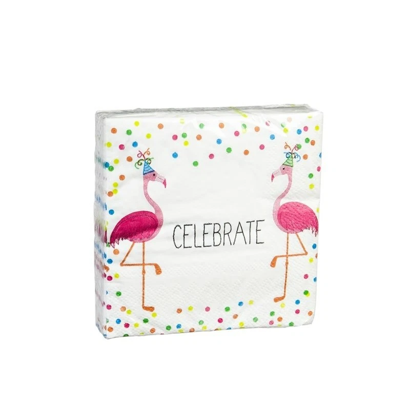 Caspari Blue Flamingo Flock Paper Cocktail Napkins - Pack Of 20, 5" Square, Multicolor