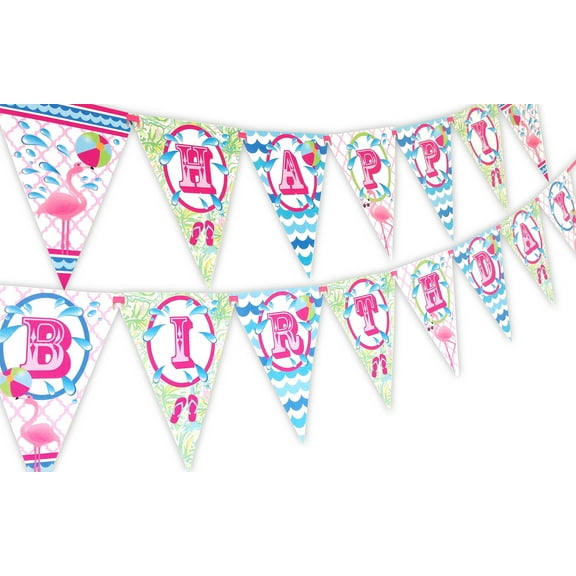 Flamingo Party Happy Birthday Banner Pennant
