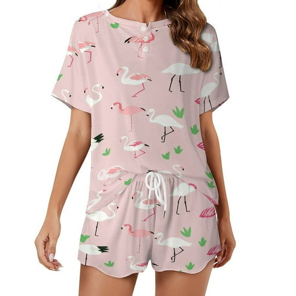 Flamingo Pattern 2 Pack Women’s Pajama Set Print Sleepwear And Shorts Y2k Loungewear Sets S-5XL