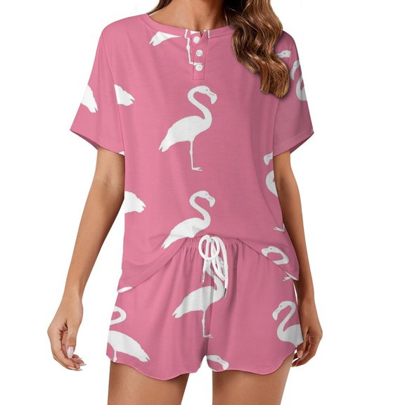 Flamingo Pattern 2 Pack Women’s Pajama Set Print Sleepwear And Shorts Y2k Loungewear Sets S-5XL