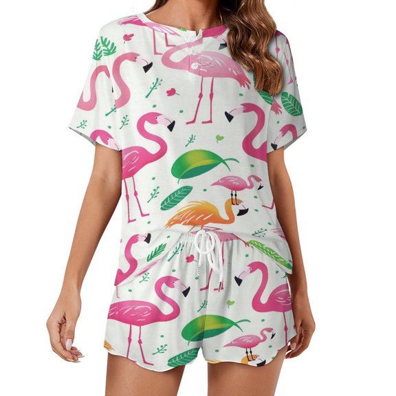 Flamingo Pattern 2 Pack Women’s Pajama Set Print Sleepwear And Shorts Y2k Loungewear Sets S-5XL