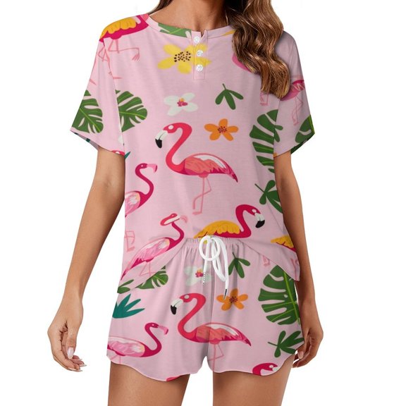 Flamingo Pattern 2 Pack Women’s Pajama Set Print Sleepwear And Shorts Y2k Loungewear Sets S-5XL